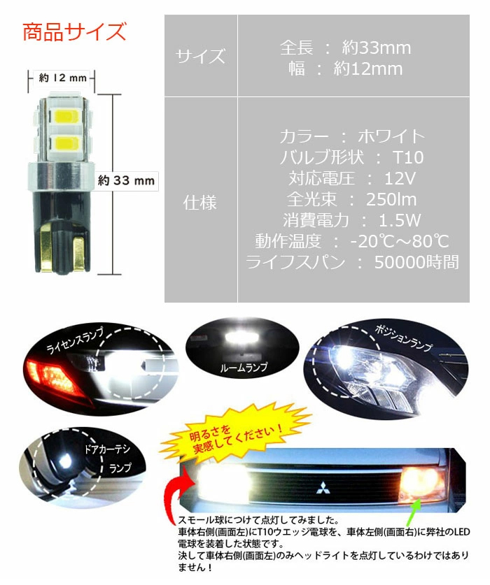 当店オリジナル T10 LED 電球 DG-T10-12 2個セット 最新設計 白色 高