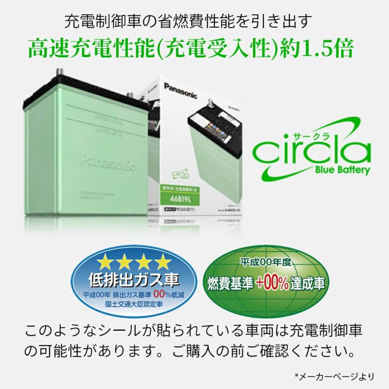 パナソニック circla(サークラ) 充電制御車・標準車用バッテリー N-60B24L/CR MR-S WiLL VS アリオン アルテッツァ  アルテッツァジータ アルファード アレックス イプサム ウィッシュ ヴィッツ ヴォクシー エスティマ オーリス ガイア カリーナ カルディナ カローラ  ...